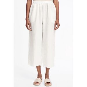 Flax Linen Wide Leg Pants Womens Medium White Cropped Lagenlook Minimalist Boho